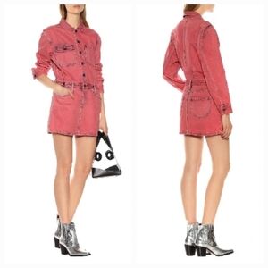 Current/Elliott Pink Denim Button-Up Shirt Dress Size 1 Utility Style Cotton